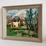 Old oil painting on panel exotic expressionist landscape signed