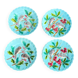 4 anciennes assiettes en barbotine décor oiseaux en faïence de Sarreguemines