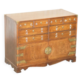 Elm apothecary cabinet with cupboard base