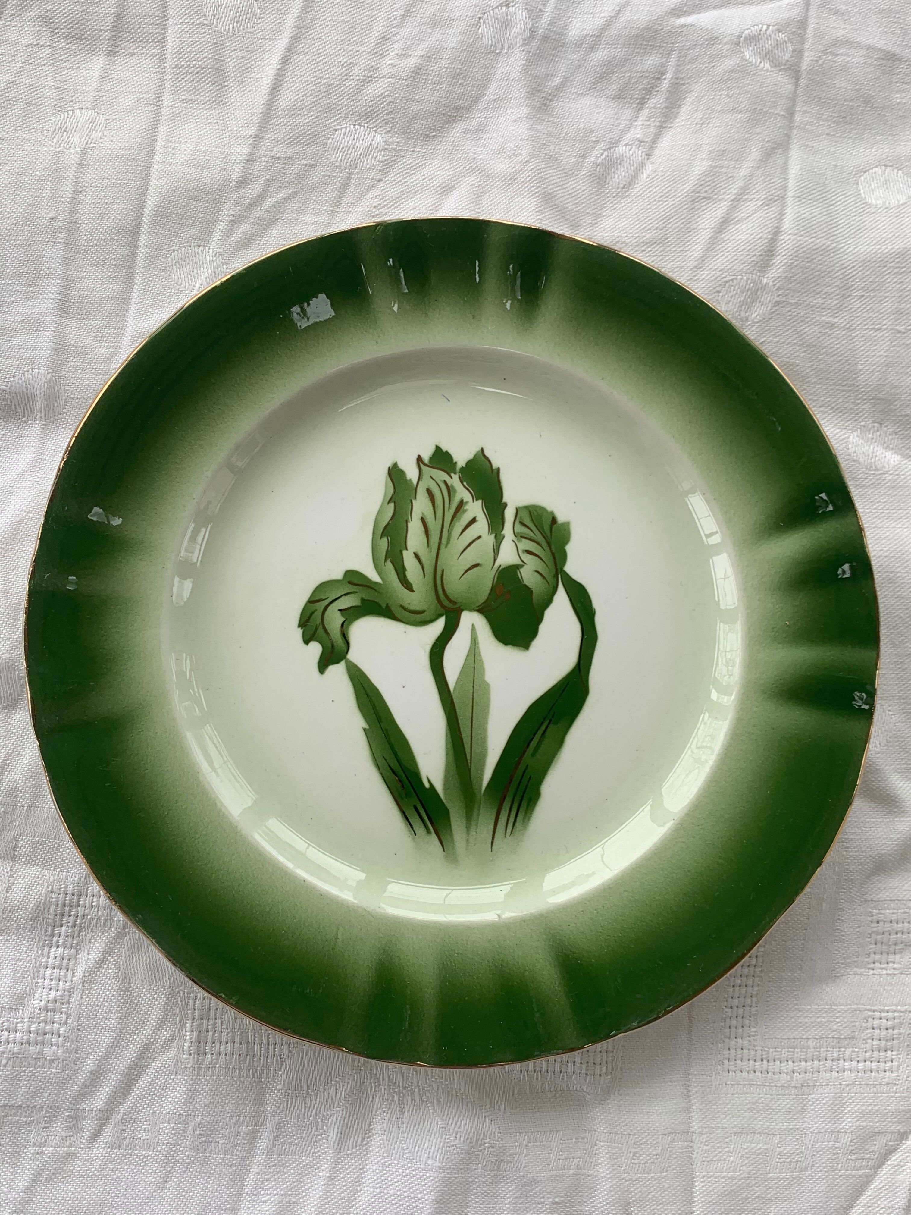 6 flat plates tulip pattern, longwy. Art deco