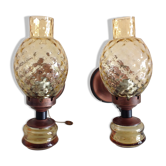 Pair of red copper wall lamps and amber 60/70