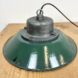 Green enamel and cast iron industrial pendant light, 1960s