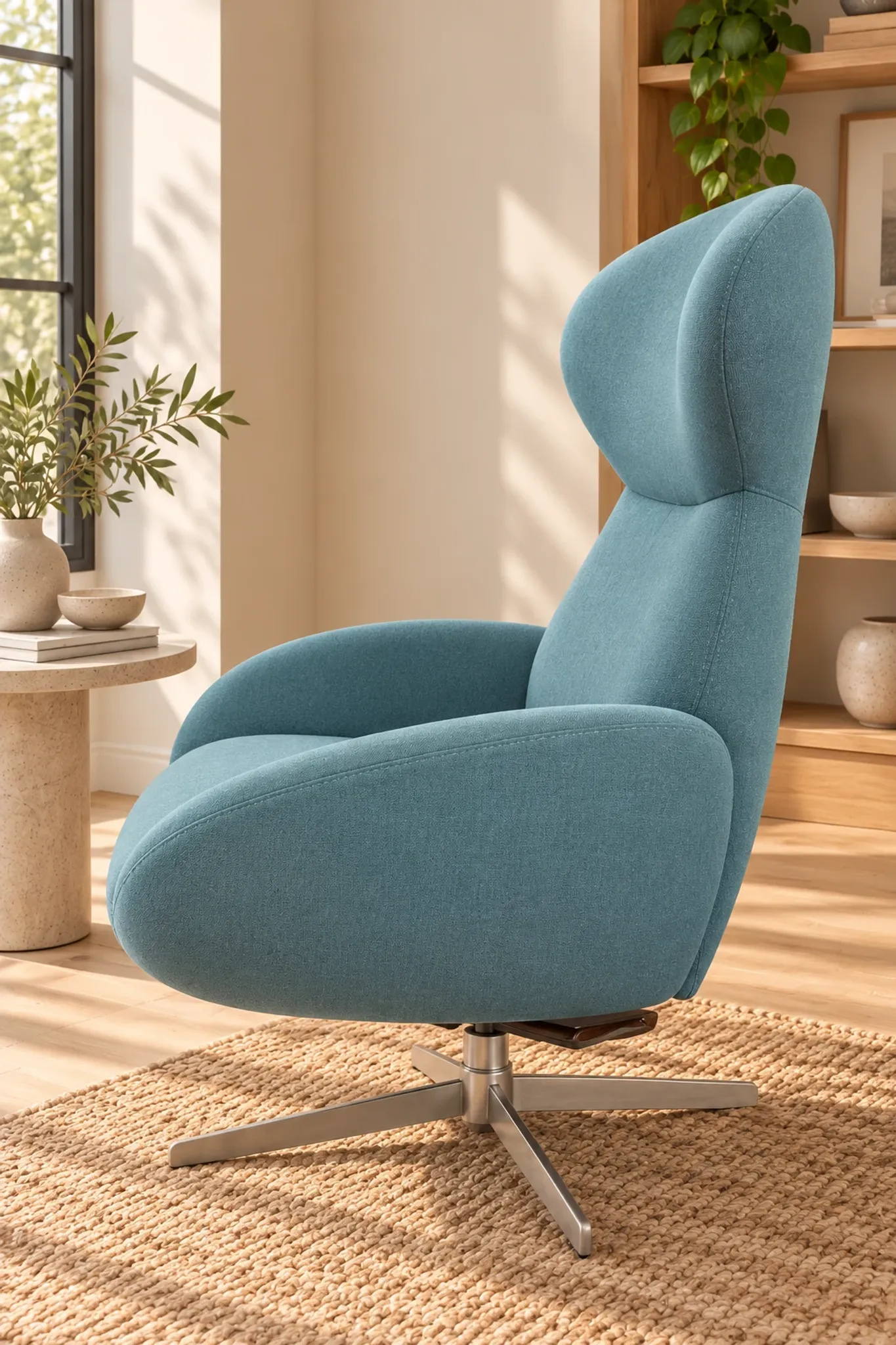 BoConcept design armchair in petrol blue, swivel and reclining.