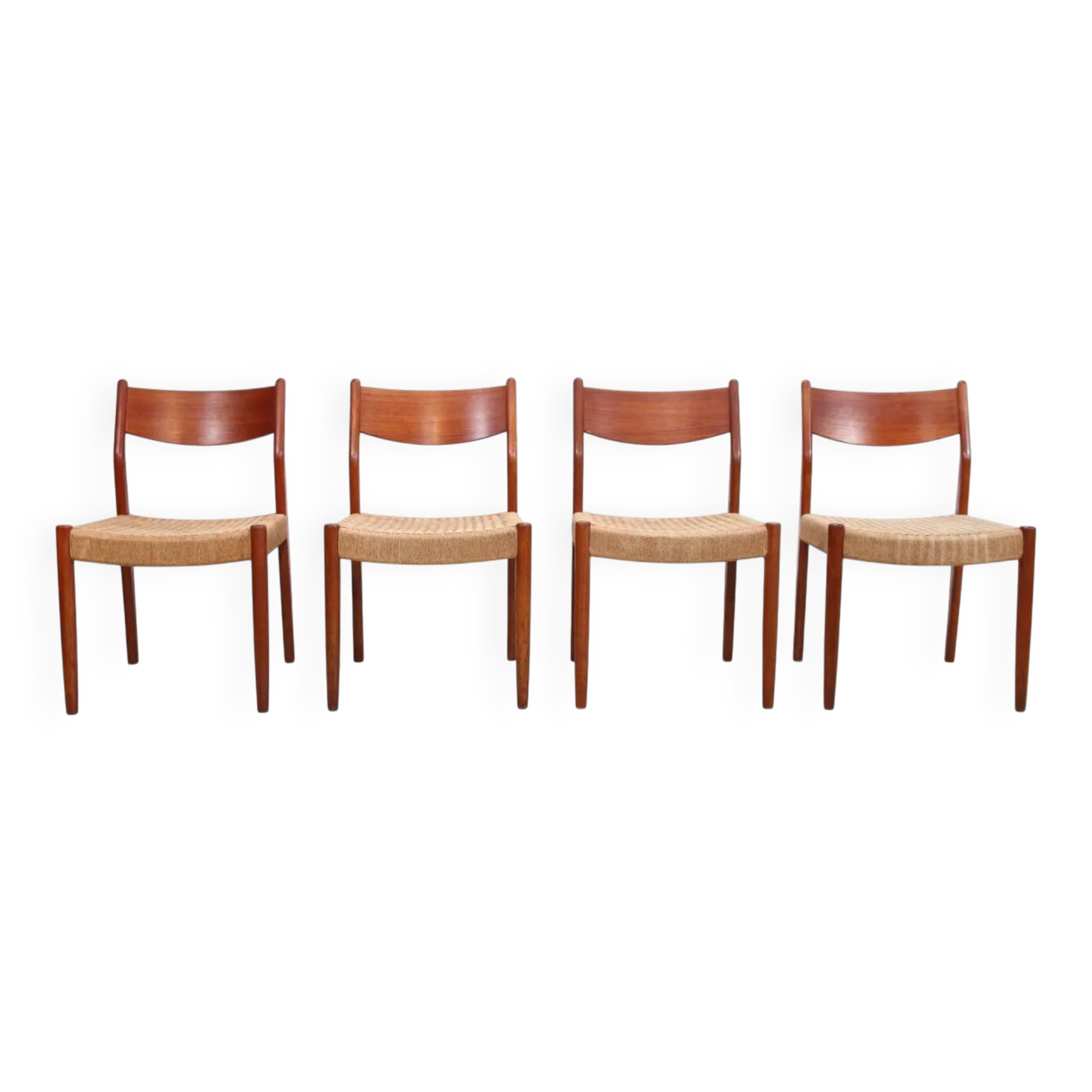 Set of four teak and papercord Marten Franckena chairs for Fristho