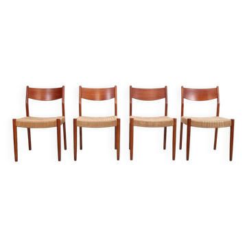 Set of four teak and papercord Marten Franckena chairs for Fristho