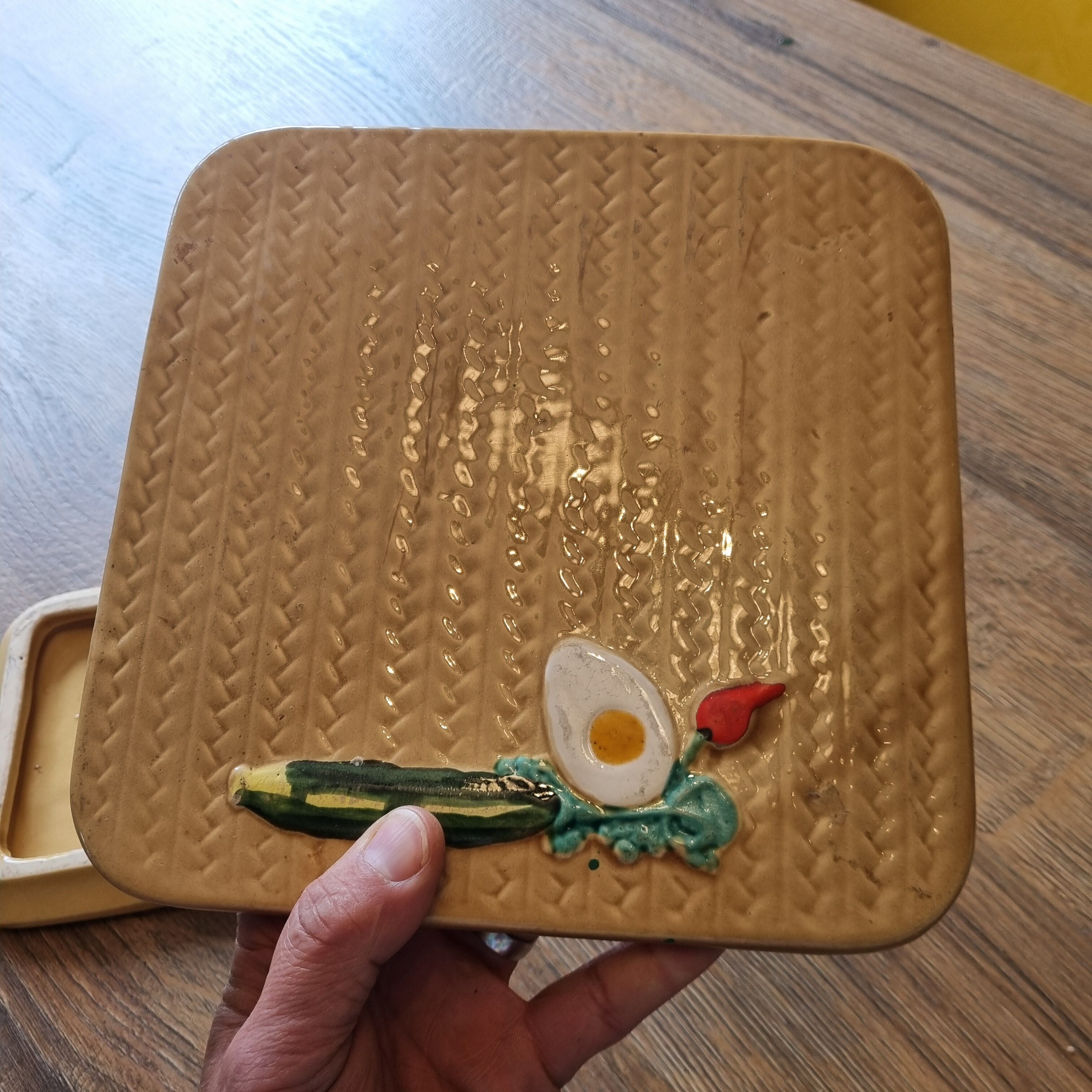 2 vintage glazed ceramic trivets, 1970s