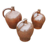3 Old Calvados Jugs in Brown Glazed Stoneware