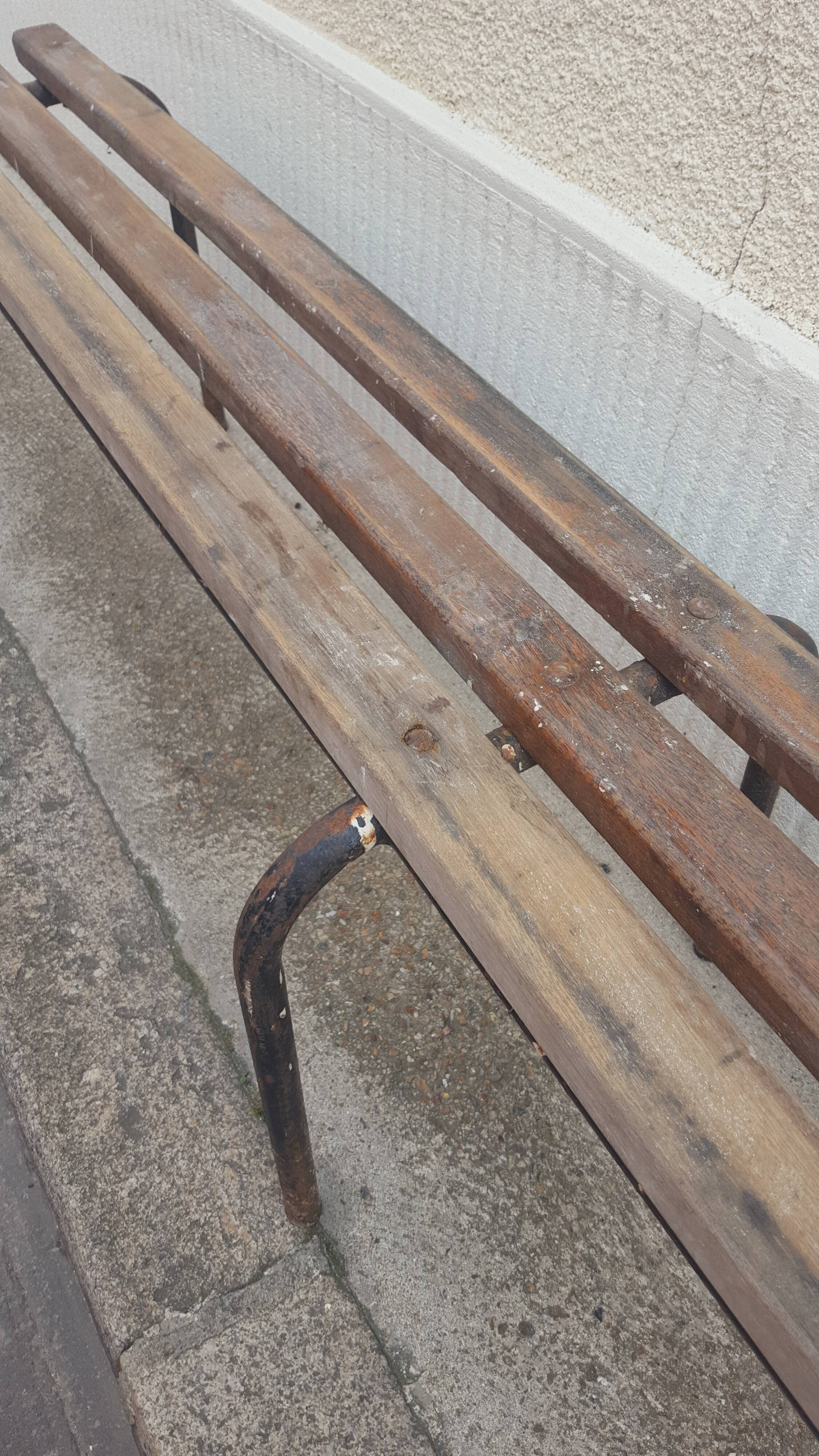 School bench wood and vintage metal