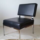 Chrome metal and imitation leather armchair from the 50s