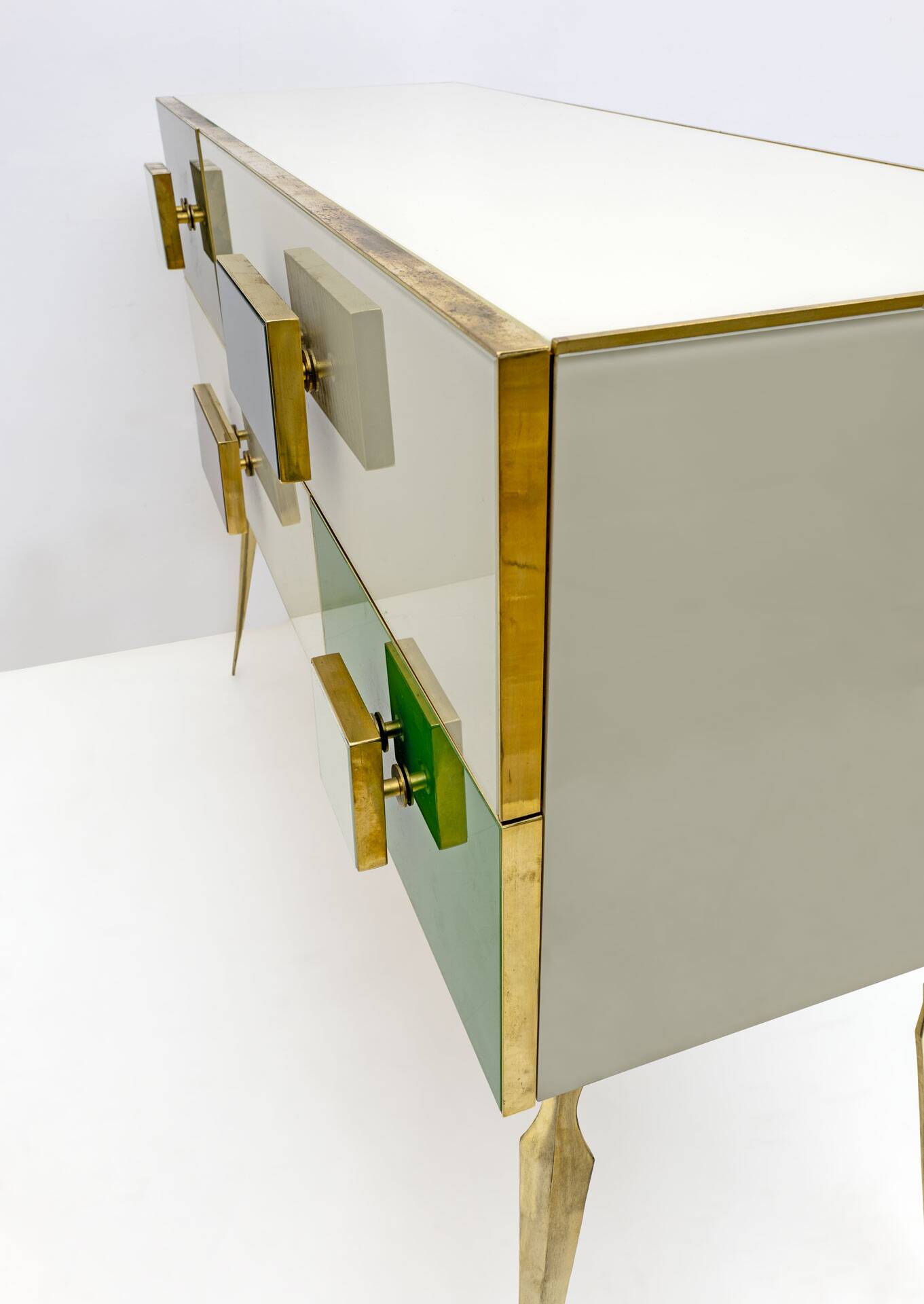Postmodern Italian Dresser/Chest Colored Glass and Brass, 1980s