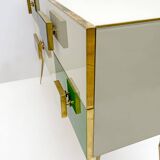 Postmodern Italian Dresser/Chest Colored Glass and Brass, 1980s
