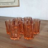 Set of 7 vintage Rosaline liqueur glasses in translucent pink glass