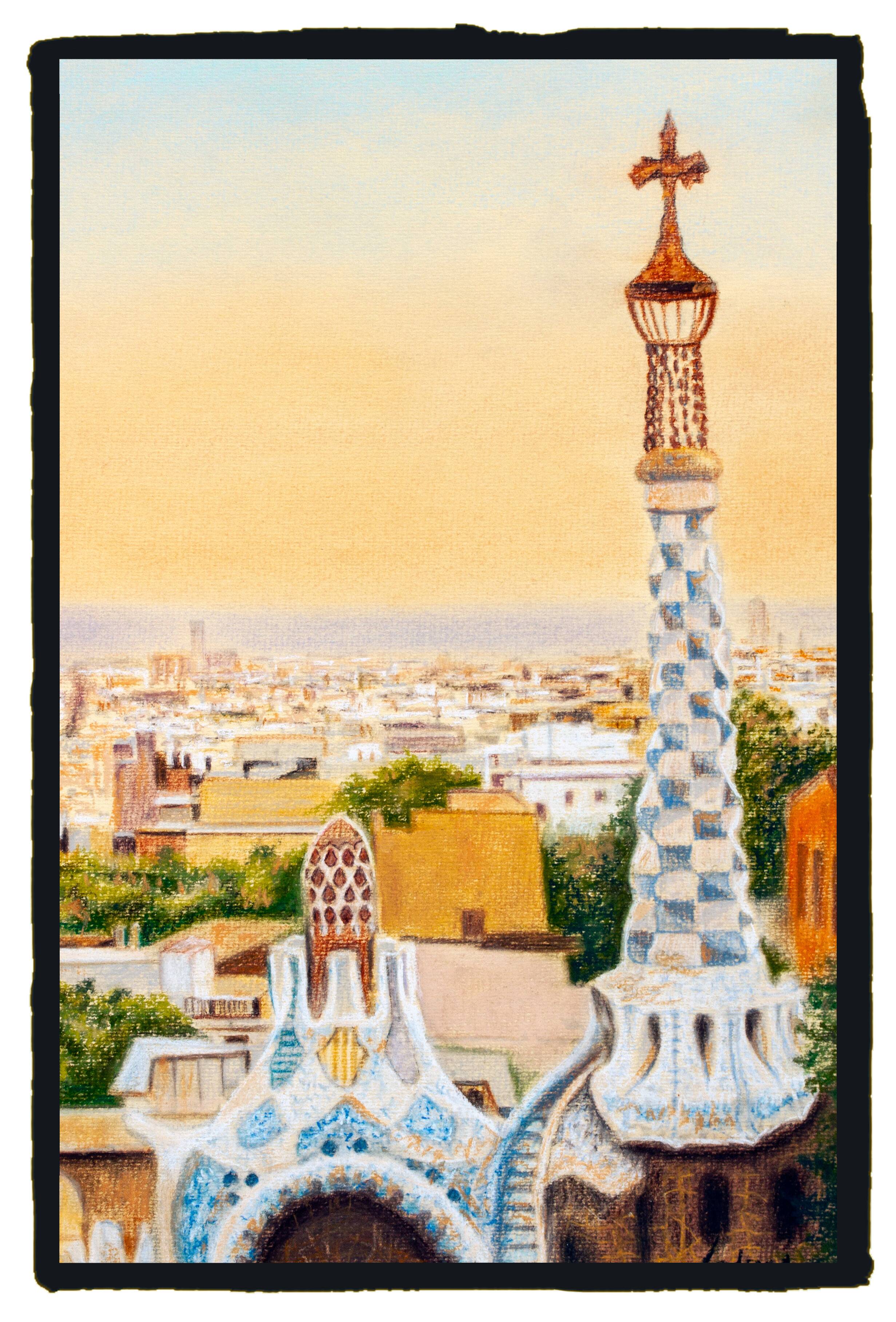 BARCELONA CUADRO VISTA DESDE EL PARQUE GUELL.