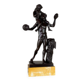 Dionysos sur les épaules d’un satyre, bronze d’après l’antique sur socle jaune de Sienne