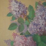 Painting acrylic painting on canvas bouquet lilac flowers decoration countryside old still life
