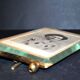 Old photo frame RIBBON KNOT brass and beveled glass 20.5x11