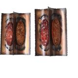 Pair of brutalist Accolay wall lights in copper and resin, 1960s