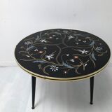 Table basse tripode plateau miroir et décor 1960