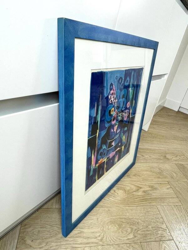 Tony Agostini, Bouquet with Blue Vase, Lithograph, Framed