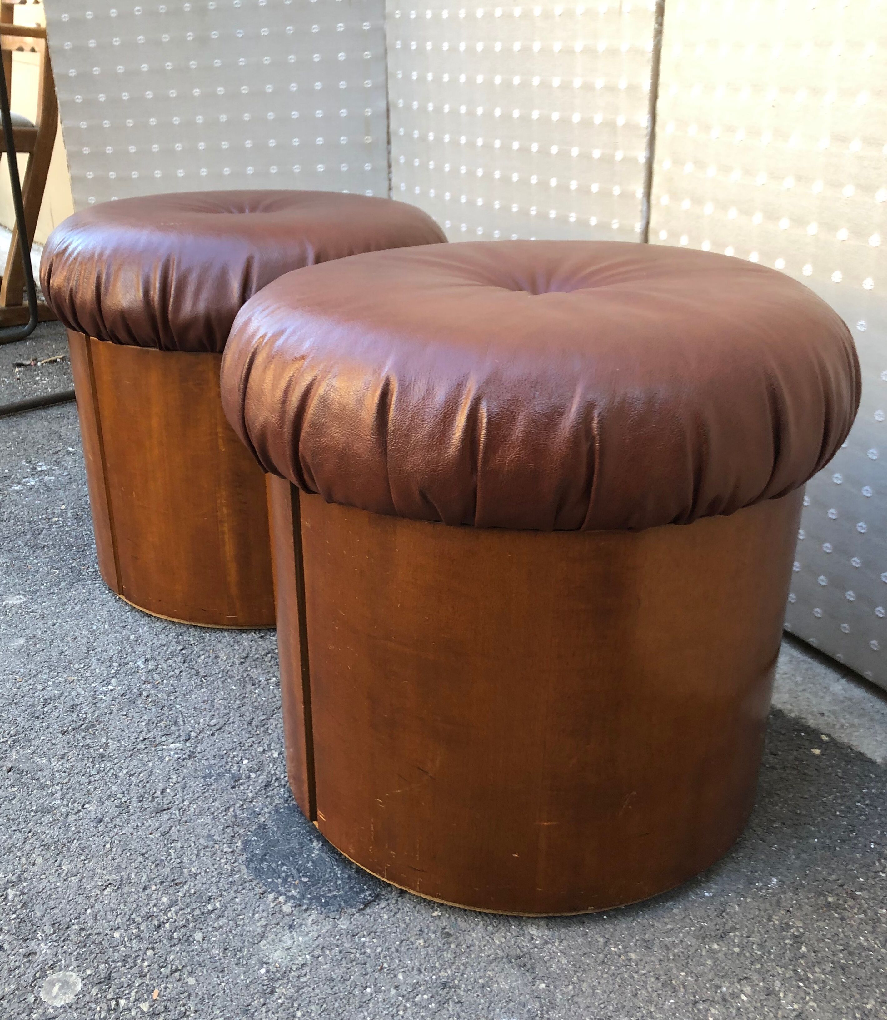 Pair of round poufs from the 1970s