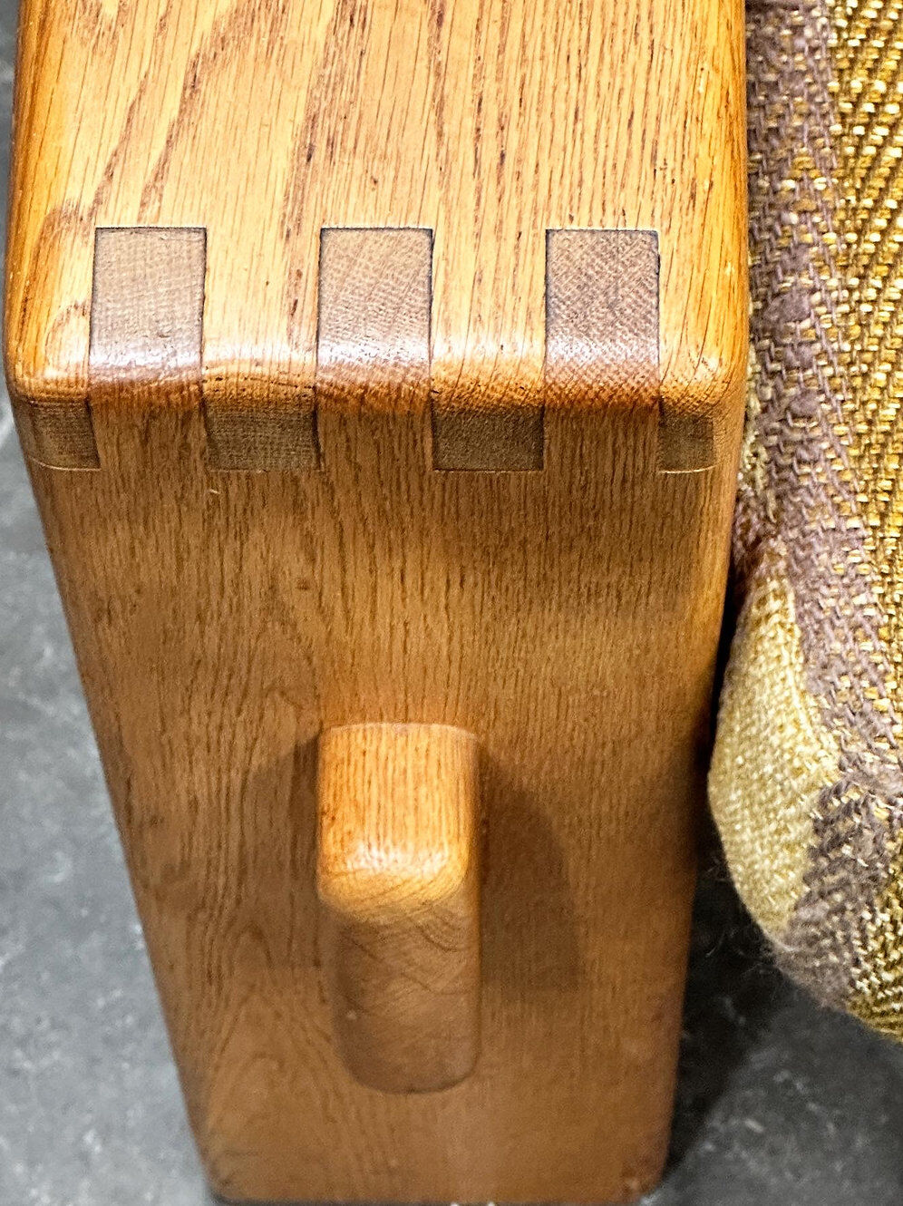 Vintage large elm wood lounge chair with original fabric, 1970s France