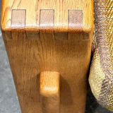 Vintage large elm wood lounge chair with original fabric, 1970s France