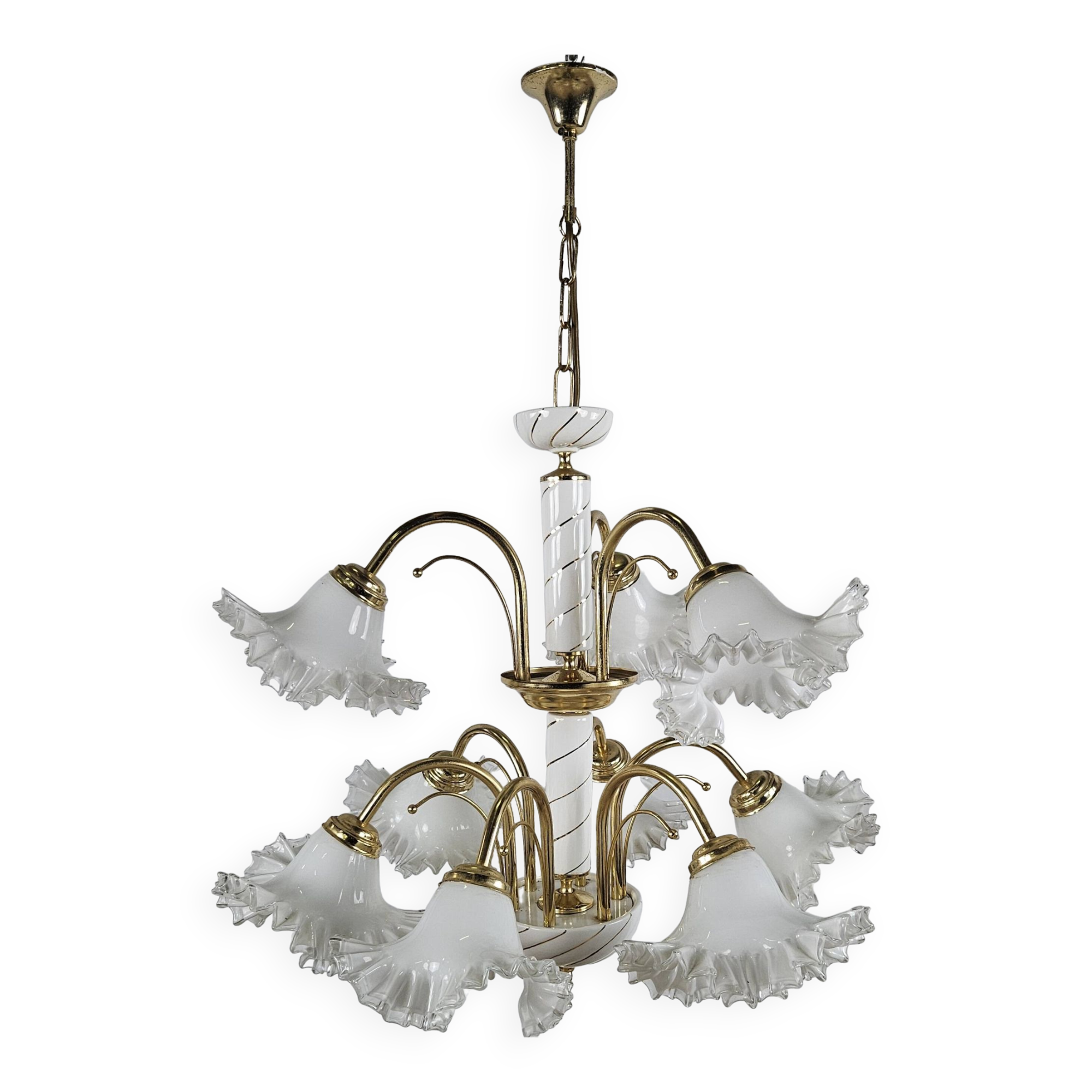 Lustre en céramique, laiton et verre de Murano des années 1970