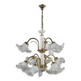 Lustre en céramique, laiton et verre de Murano des années 1970