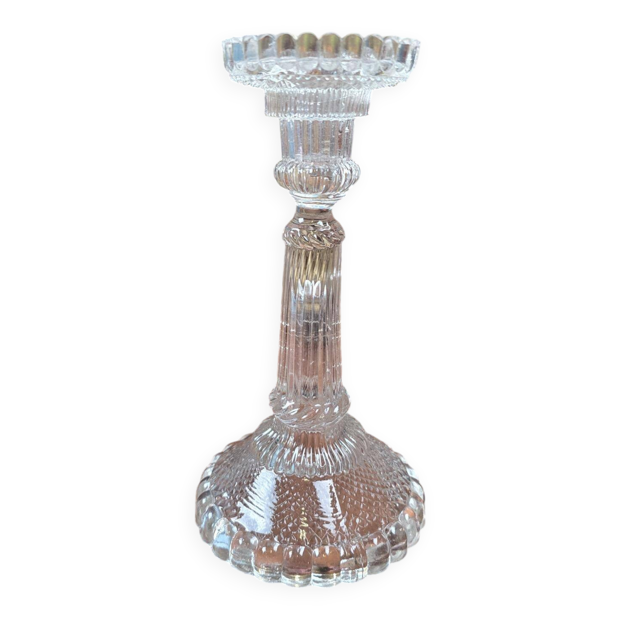 Large antique molded glass candlestick