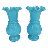paire petits vases bleus anciens opaline déco kitsch shabby