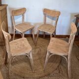 Set of 4 vintage bistro chairs in raw wood
