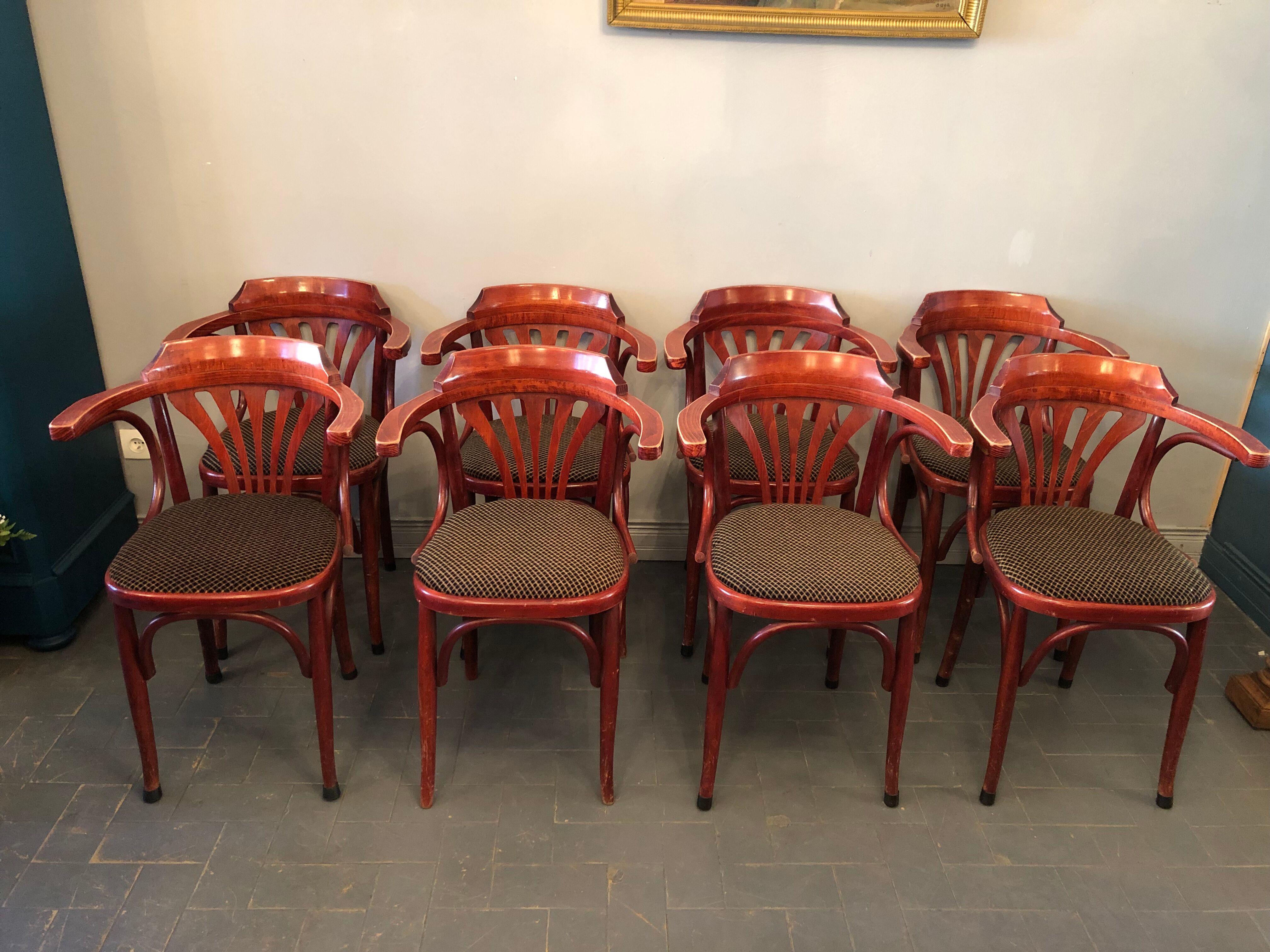 8 antique bistro armchairs