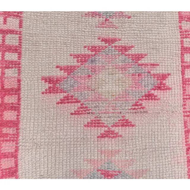 Pink Vintage Turkish Hand-Knotted Tribal Runner 74x391