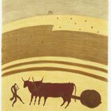 Pierre boncompain oxen at the hitch 1990 lithograph