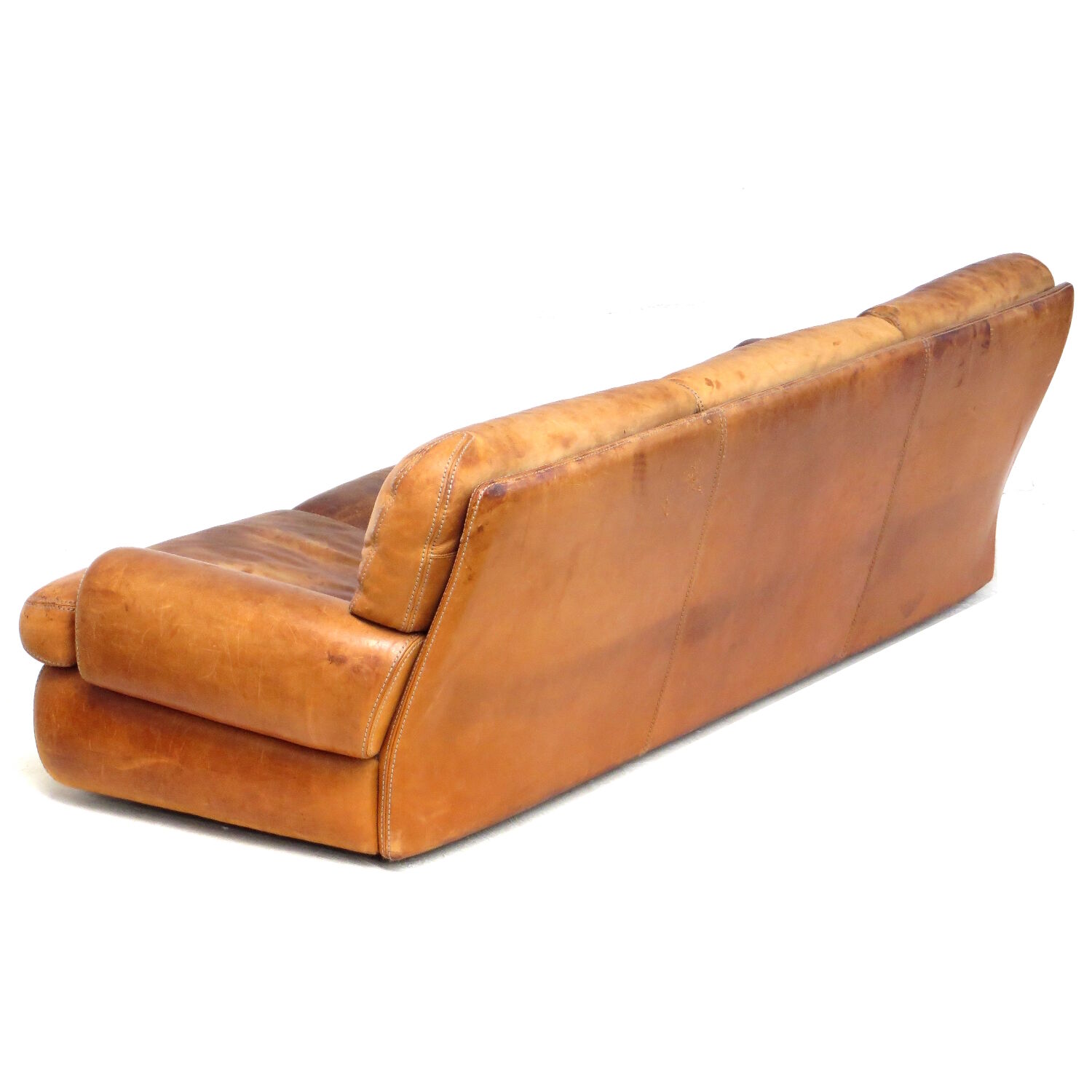 Vintage 3-seater lounge sofa in thick cognac leather