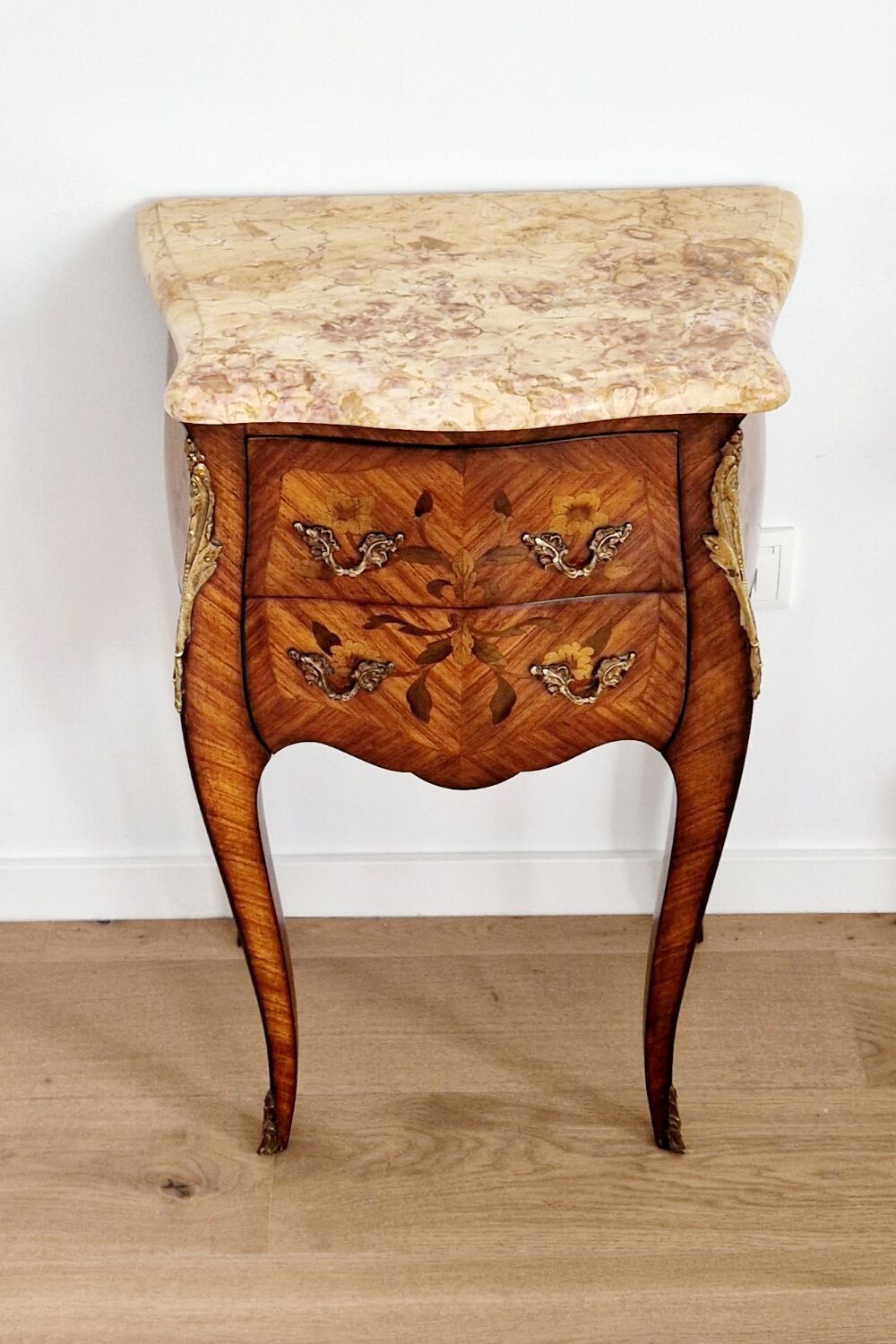 Chest of drawers marquetry Louis XVI style signed Marquant