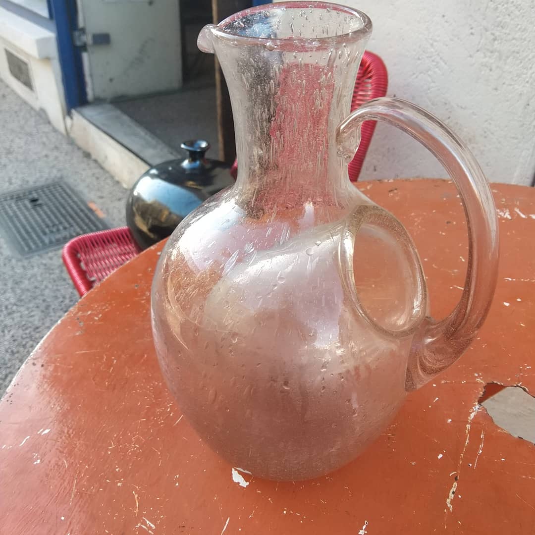 Glass pitcher from Biot with a lid, circa 1960