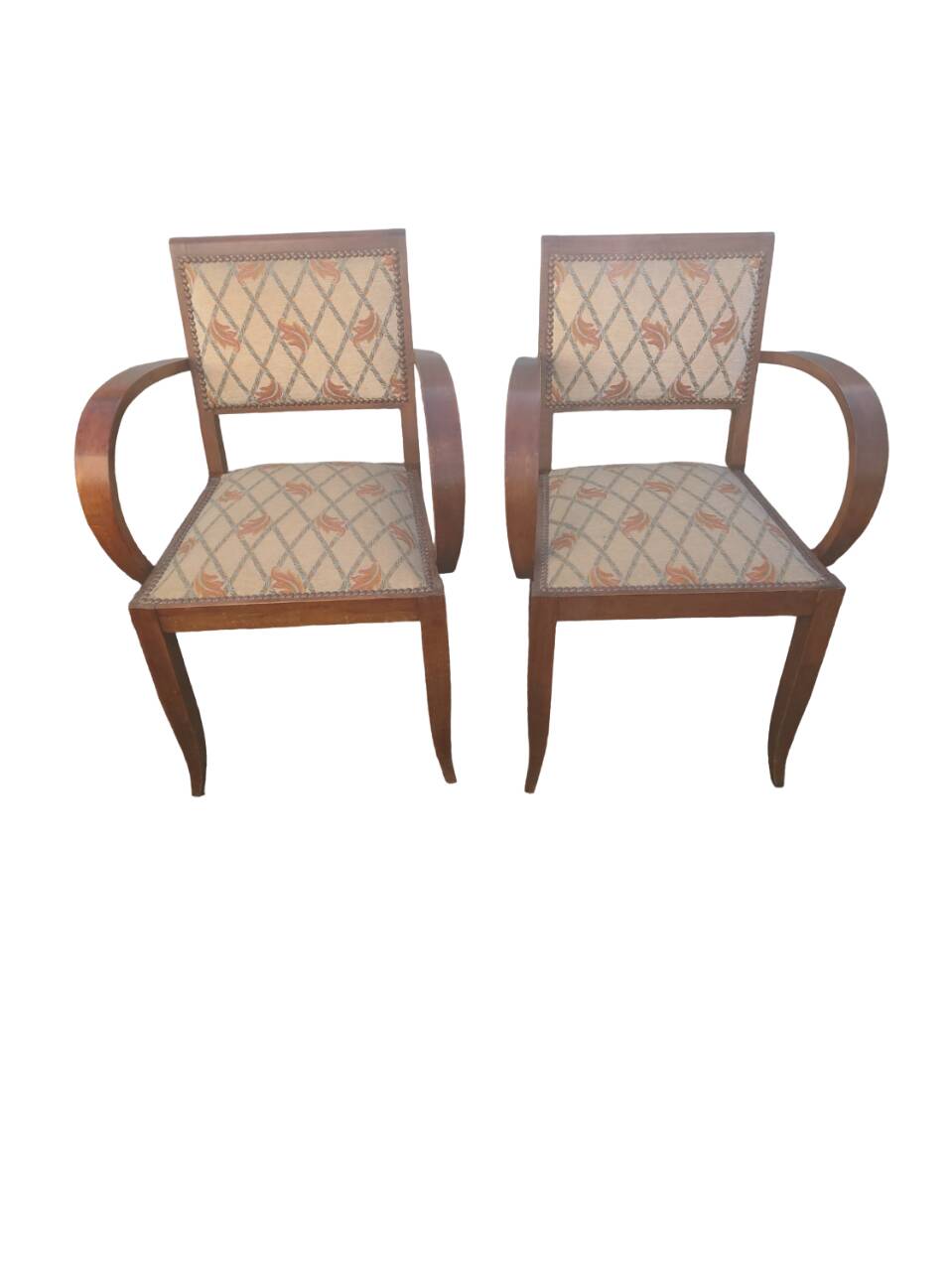 Pair of bridge armchairs in wood and fabric, 1940
