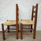 Brutalist chairs in walnut and straw