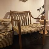 Restored wooden armchair - seat in woven jute