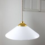 Space age italian plexiglas white saucer pendant lamp, 70s