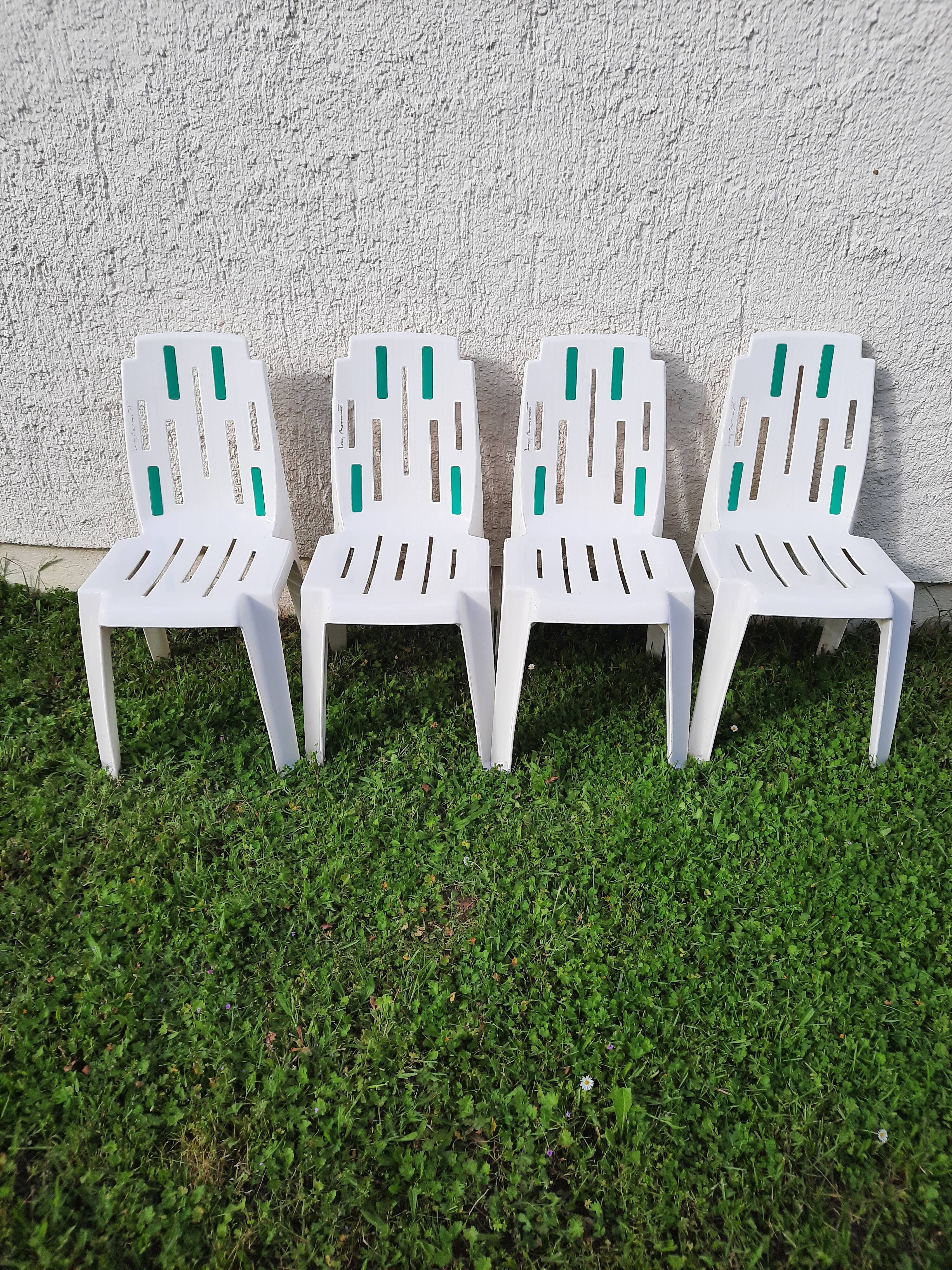 Series of four garden chairs model Samba by Pierre Paulin for Henri Massonnet stamp edition