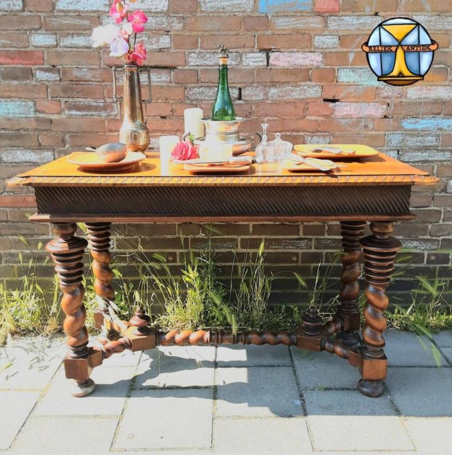 Unique antique Italian wooden hall table / narrow dining table