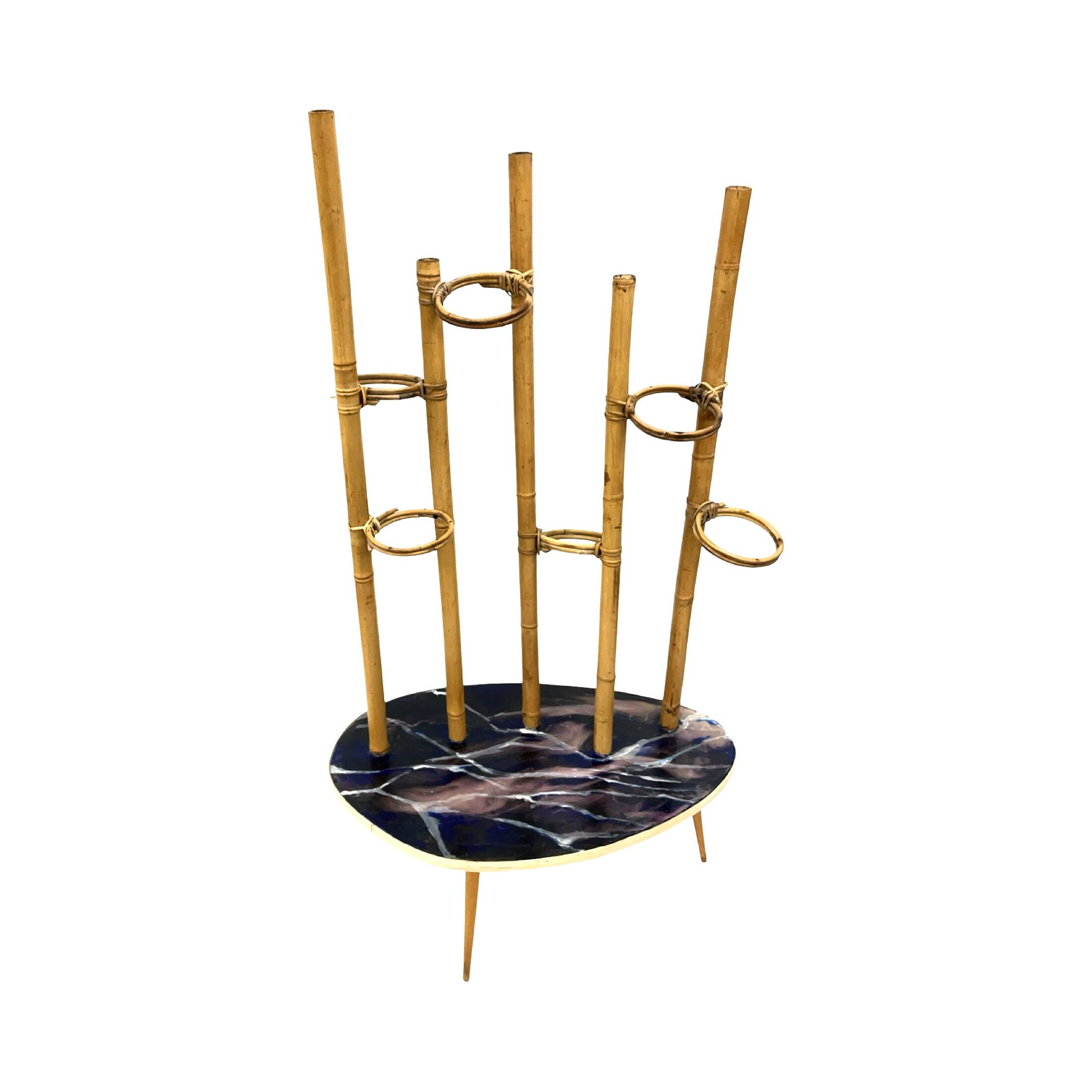 Mid-Century Modern Plant Stand – Europe, 1960s-1970s, Bamboo & Artistic