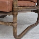 1970s, Scandinavian 2 seater sofa, original very good condition, bamboo, leather.