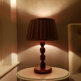 Vintage wooden table lamp with pleated fabric lampshade 1970