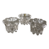 Lot de 3 bougeoirs vintage, verre de Reims
