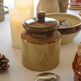 Beige and brown mustard pot