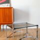 Rectangular coffee table in chrome and smoked glass, arched legs, Space Age, Design, 1970
