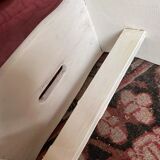 Small footrest bench, rustic, in patinated wood.